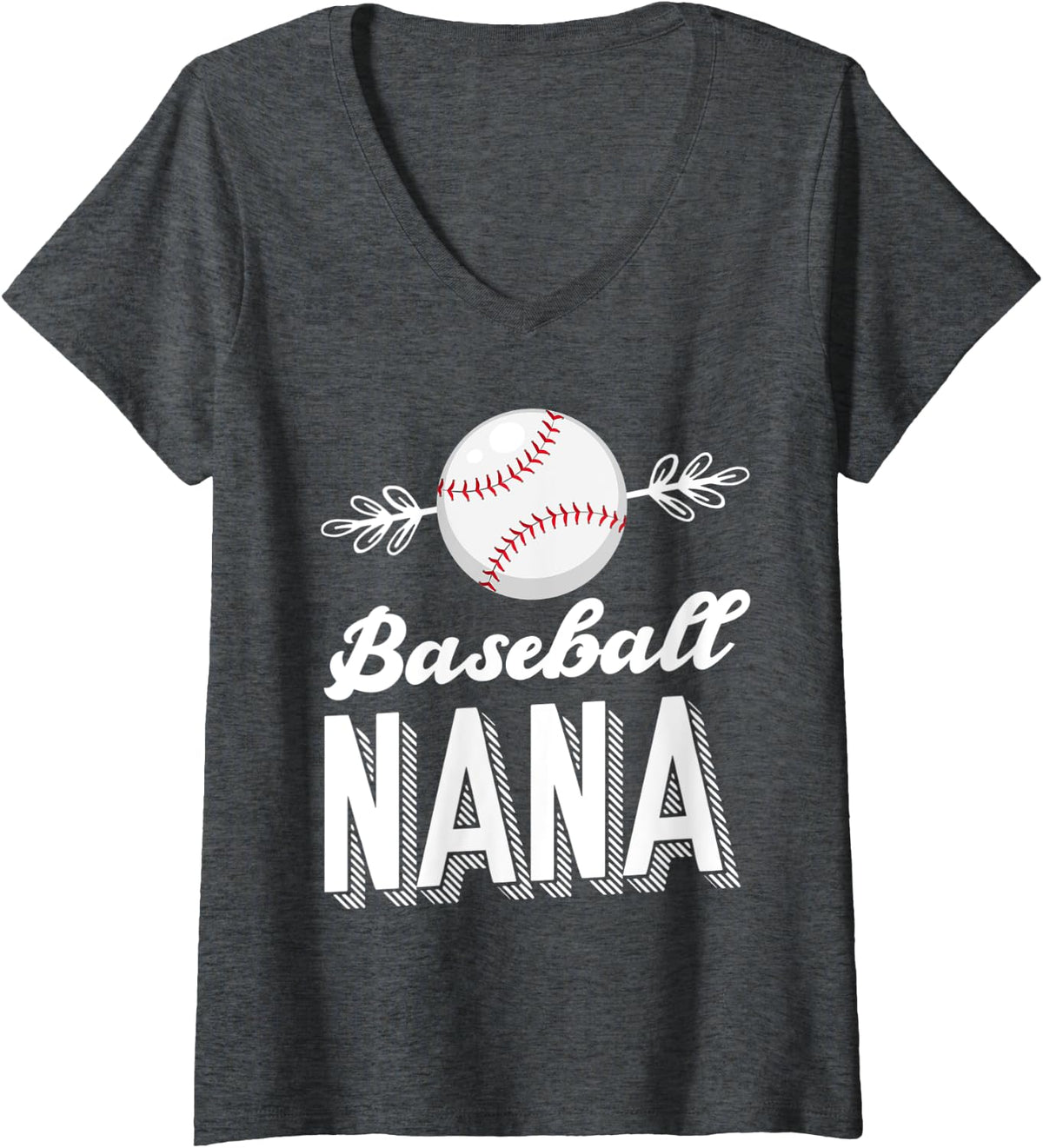 Womens Baseball Nana Mothers Day V-Neck T-Shirt - Dark Heather Grey