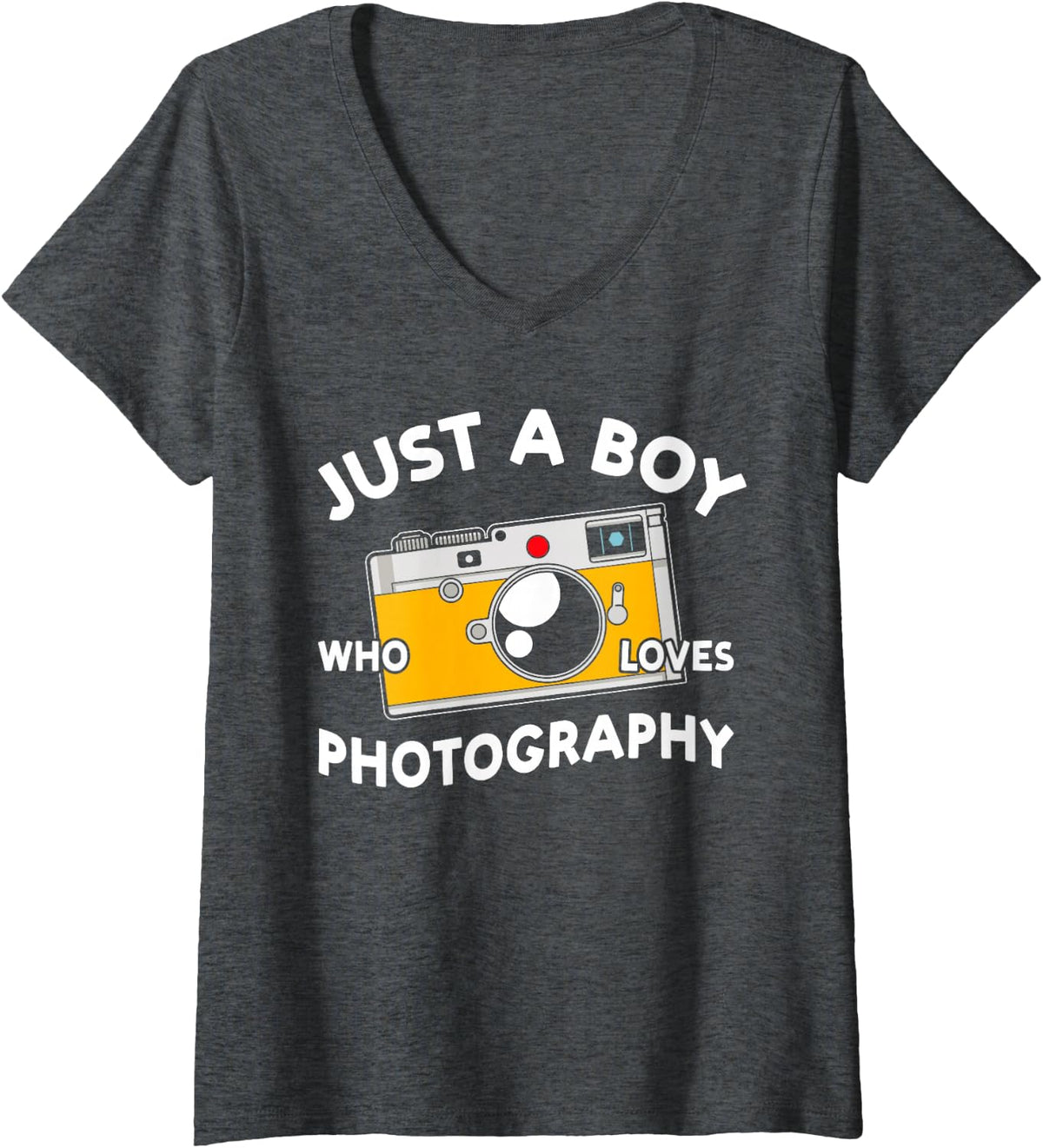 Women's Photographer Funny Just A Boy Who Loves Photography V-Neck T-Shirt - Dark Heather Grey