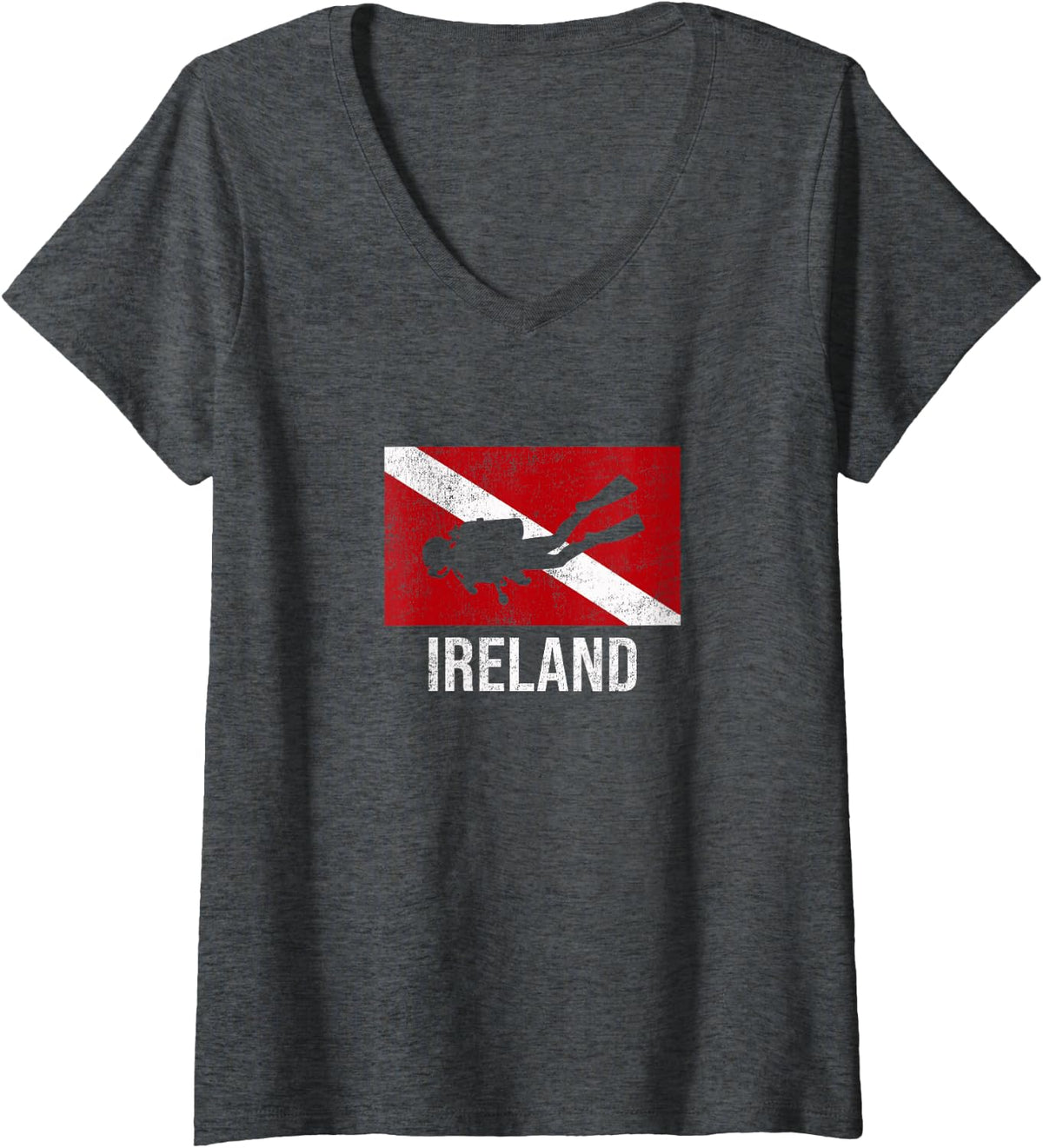 Women's Ireland Scuba Diving Diver Dive Flag Gift V-Neck T-Shirt - Dark Heather Grey