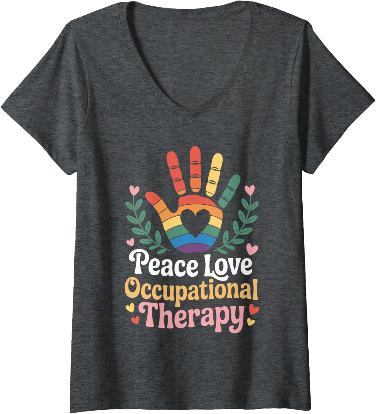 Women's Peace Love Occupational Therapy Occupational Therapist V-Neck T-Shirt - Dark Heather Grey