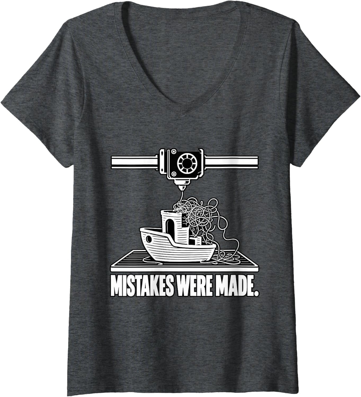 Women's Funny 3D Printing Failed Print Filament 3D Printer Owner V-Neck T-Shirt - Dark Heather Grey