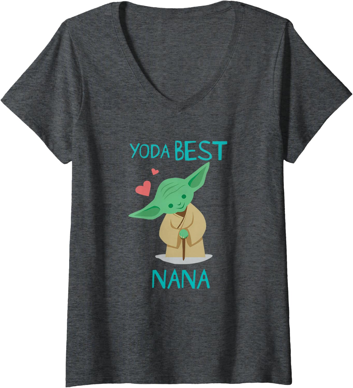 Womens Star Wars Yoda Best Nana Yoda Chibi Portrait Mother’s Day V-Neck T-Shirt - Dark Heather Grey