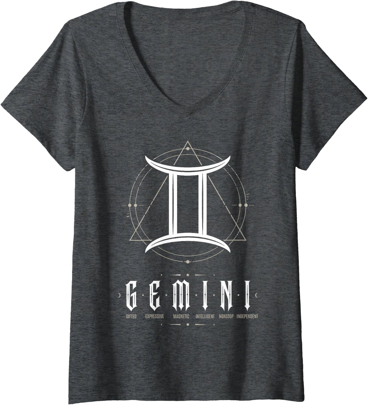 Women's Gemini Zodiac Sign Astrology Horoscope Astrological Symbol V-Neck T-Shirt - Dark Heather Grey