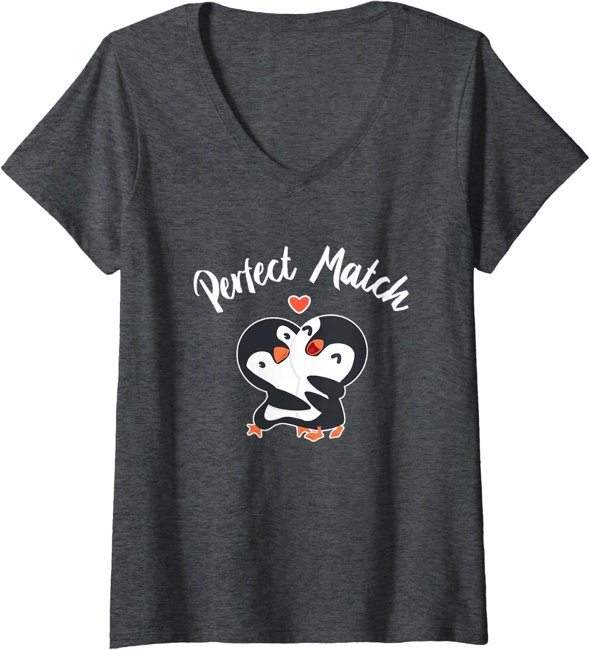 Women's Perfect Match Emperor Sea Bird King Penguin Lover Penguin V-Neck T-Shirt - Dark Heather Grey