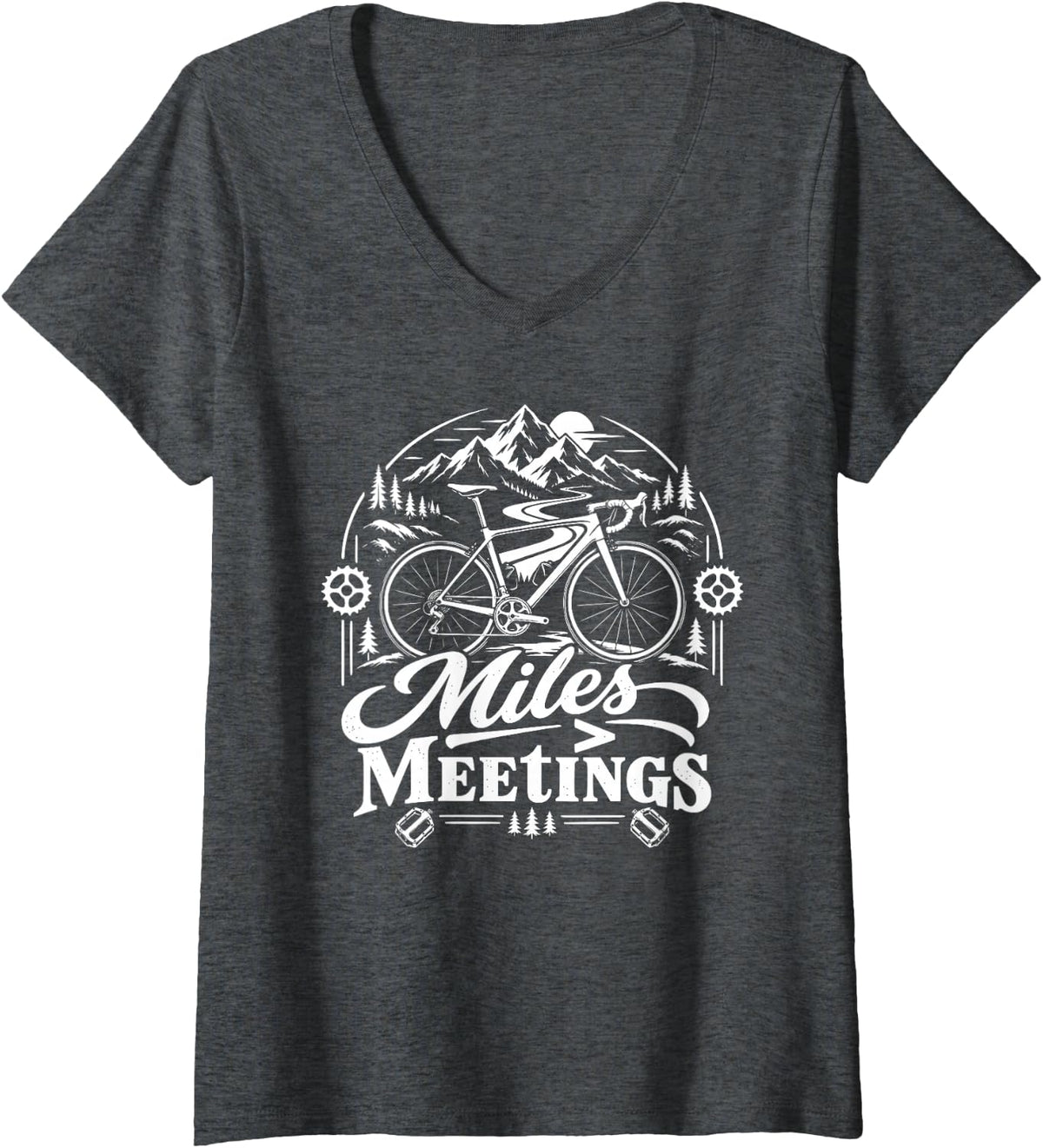 Women's Bike & Biking, Miles > Meetings V-Neck T-Shirt - Dark Heather Grey