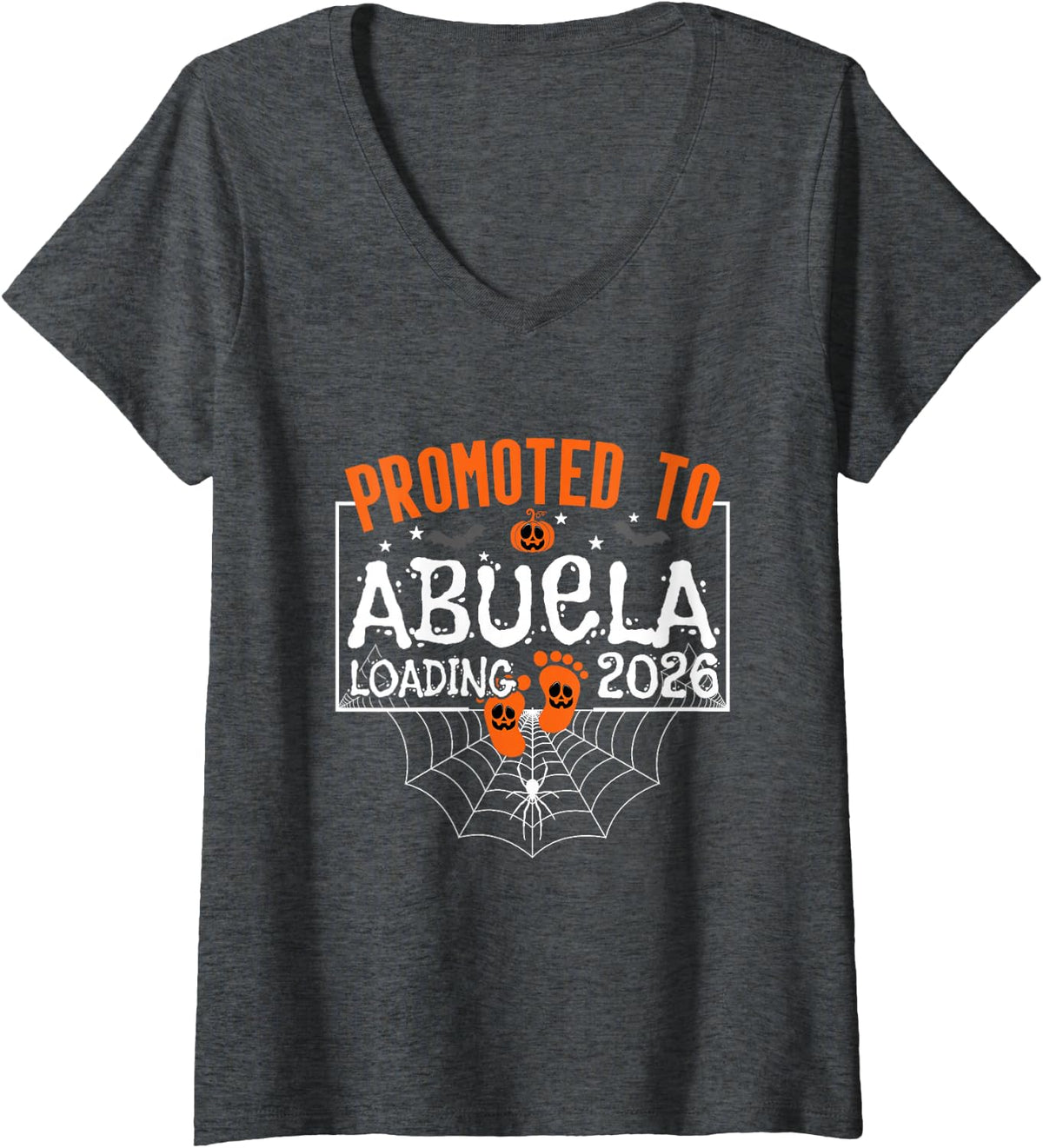 Women's Promoted to Abuela Loading 2026 Halloween Gender Reveal V-Neck T-Shirt - Dark Heather Grey