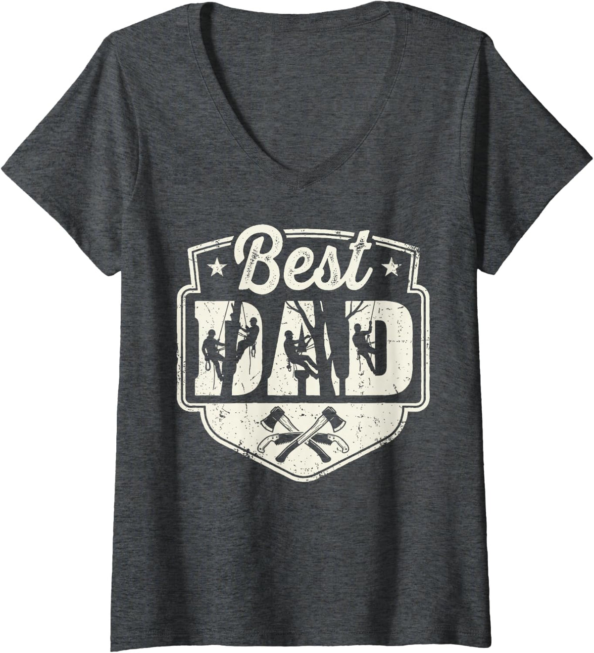 Women's Best Dad Arborist Tree Climber Lumberjack Logger Tree V-Neck T-Shirt - Dark Heather Grey