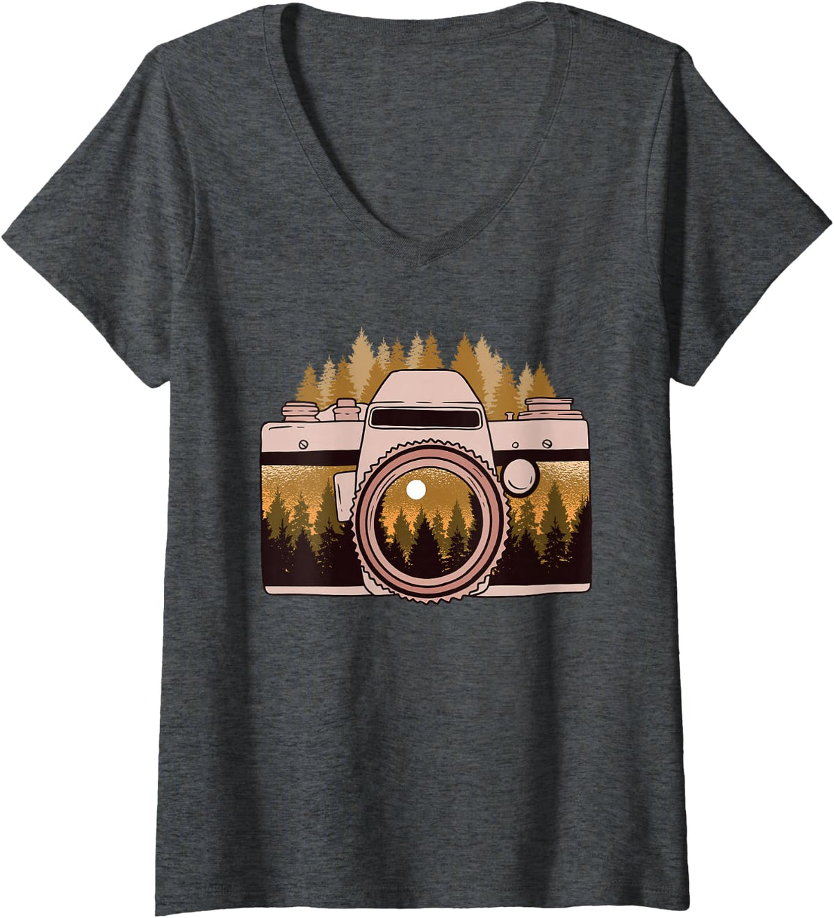 Womens Camera Nature Photography Forest Photographer Gift V-Neck T-Shirt - Dark Heather Grey