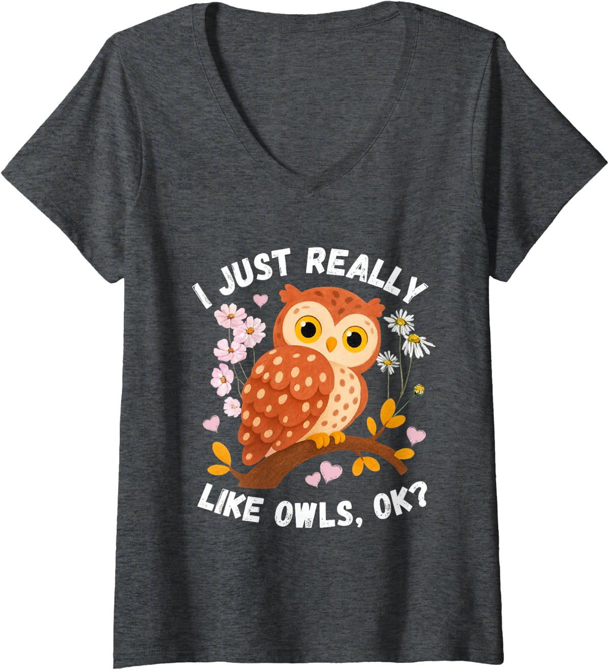 Women's Funny I Just Really Like Owls Tee Men Women Owl Animal Lover V-Neck T-Shirt - Dark Heather Grey