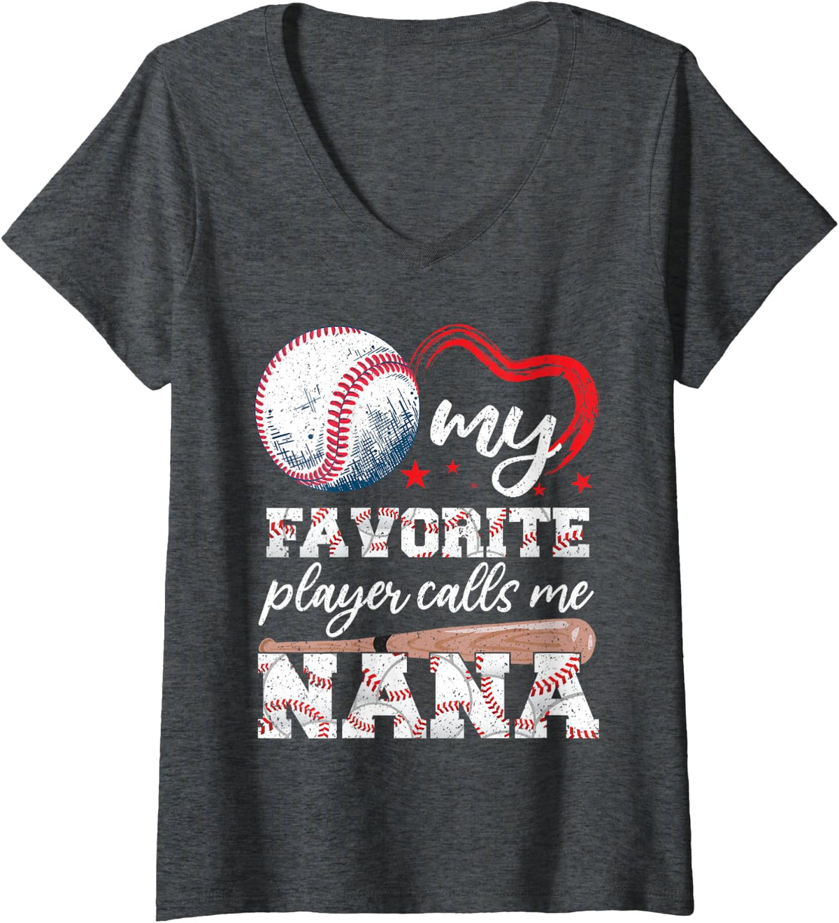 Women's Baseball Grandma My Favourite Player Calls Me Nana Baseball V-Neck T-Shirt - Dark Heather Grey