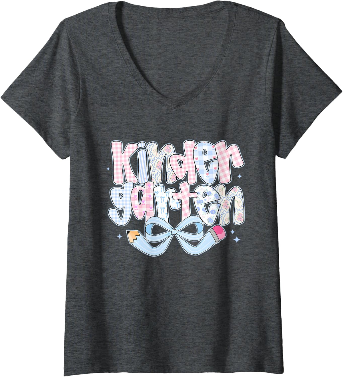 Women's Preppy Nursery Coquette Bow Back to School Teachers Kid V-Neck T-Shirt - Dark Heather Grey