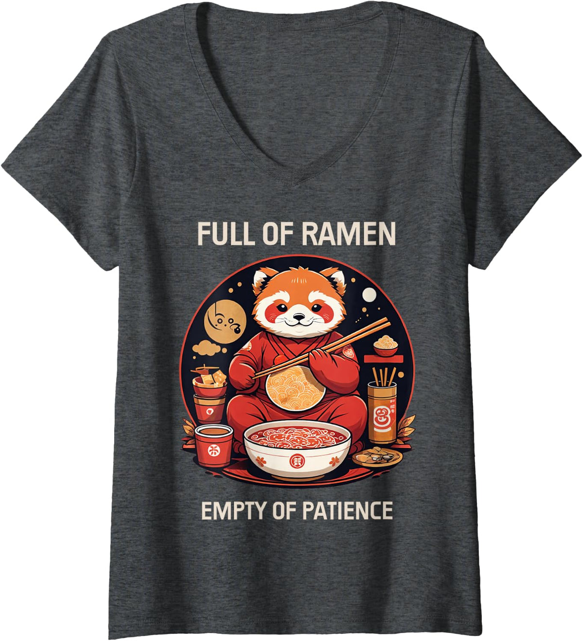 Women's Hungry Red Panda Sarcastic Food Humor V-Neck T-Shirt - Dark Heather Grey