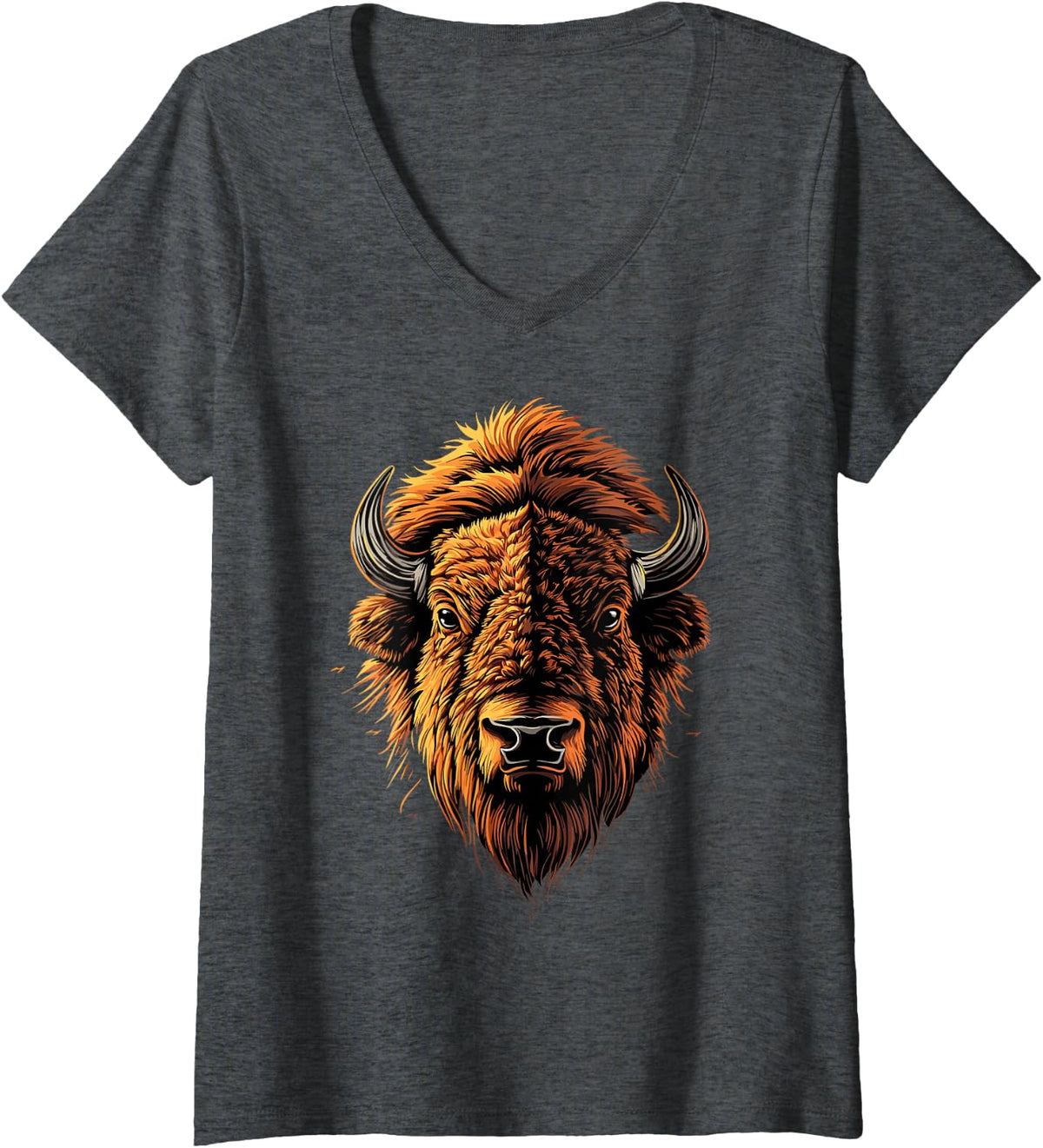 Women's Buffalo Wild Cattle American Buffalo American Buffalo V-Neck T-Shirt - Dark Heather Grey