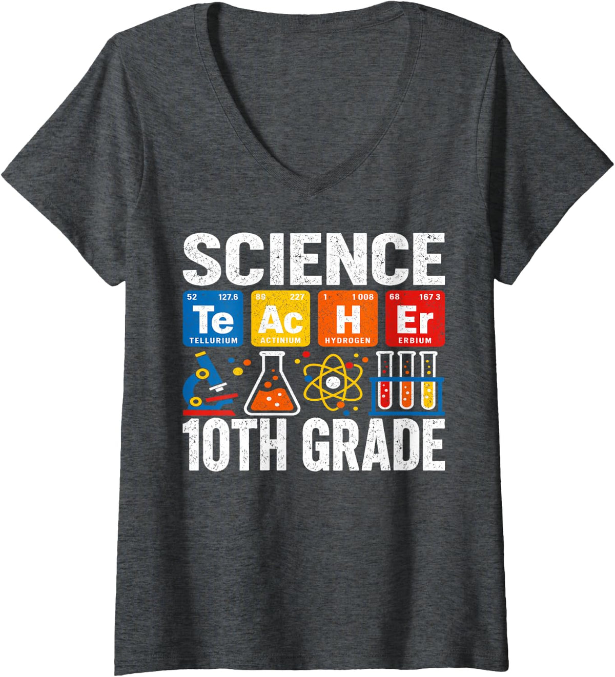Women's Funny Chemistry Biology 10th Grade Science Teacher V-Neck T-Shirt - Dark Heather Grey