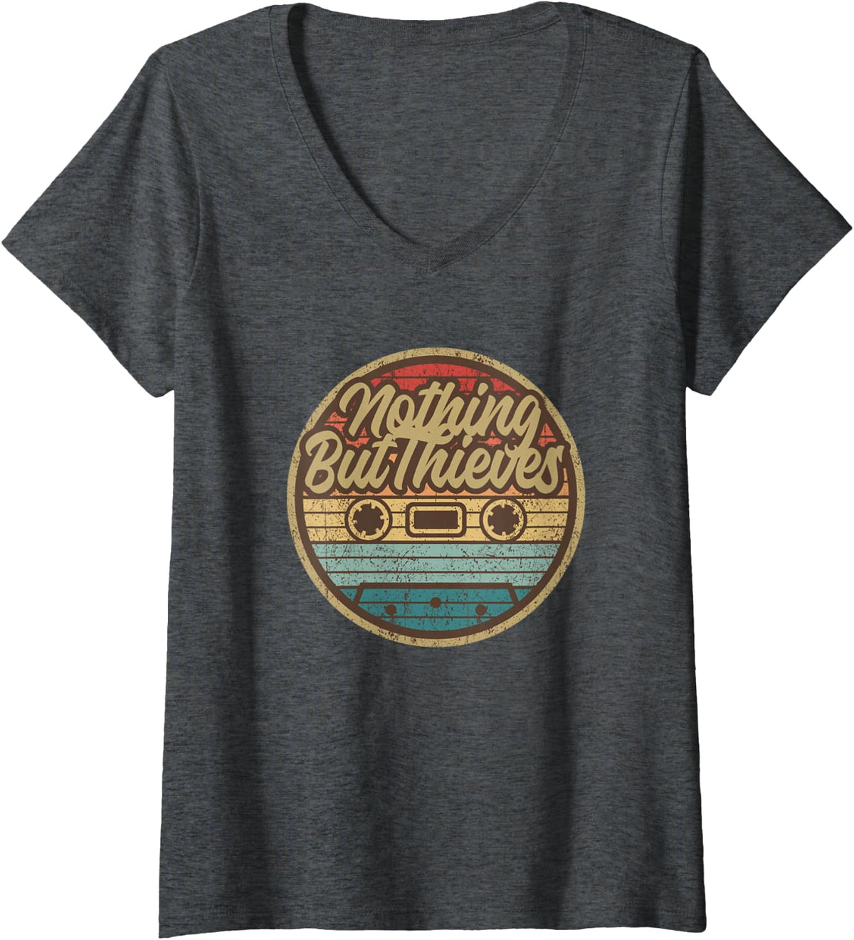 Women's Vintage Nothing But Thieves Retro Cassette Musician V-Neck T-Shirt - Dark Heather Grey