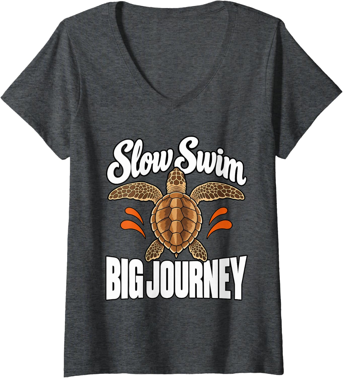 Women's Sea Turtle Slow Swim Big Journey Marine Biologist Fans V-Neck T-Shirt - Dark Heather Grey