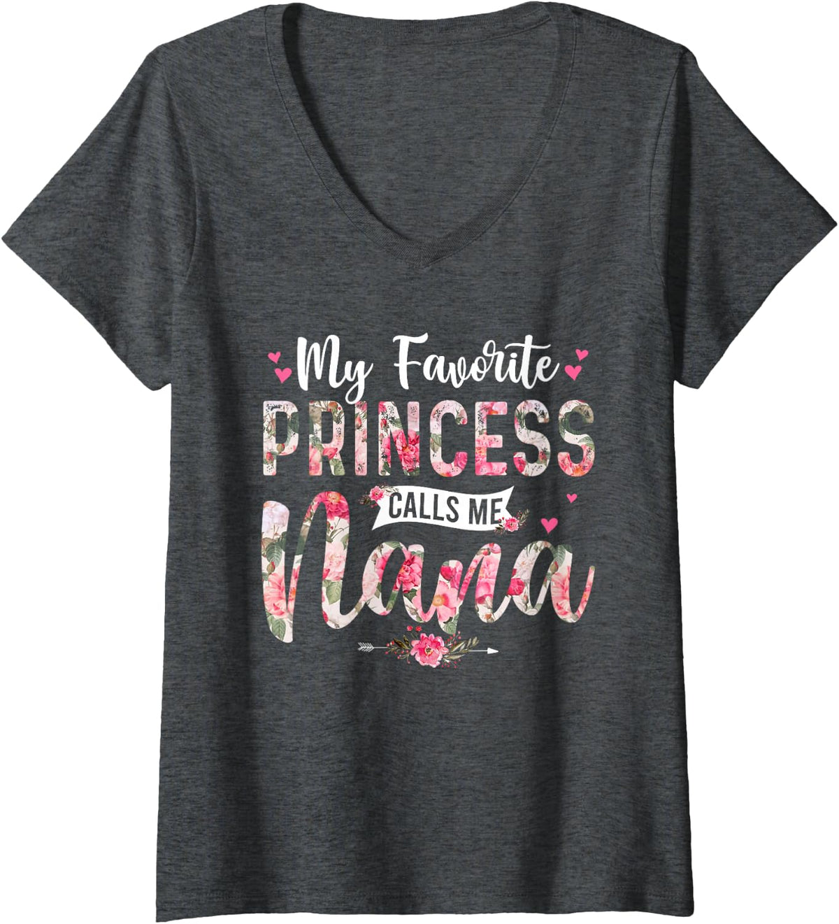 Women's My Favorite Princess Call Me Nana Happy Mother's Day V-Neck T-Shirt - Dark Heather Grey