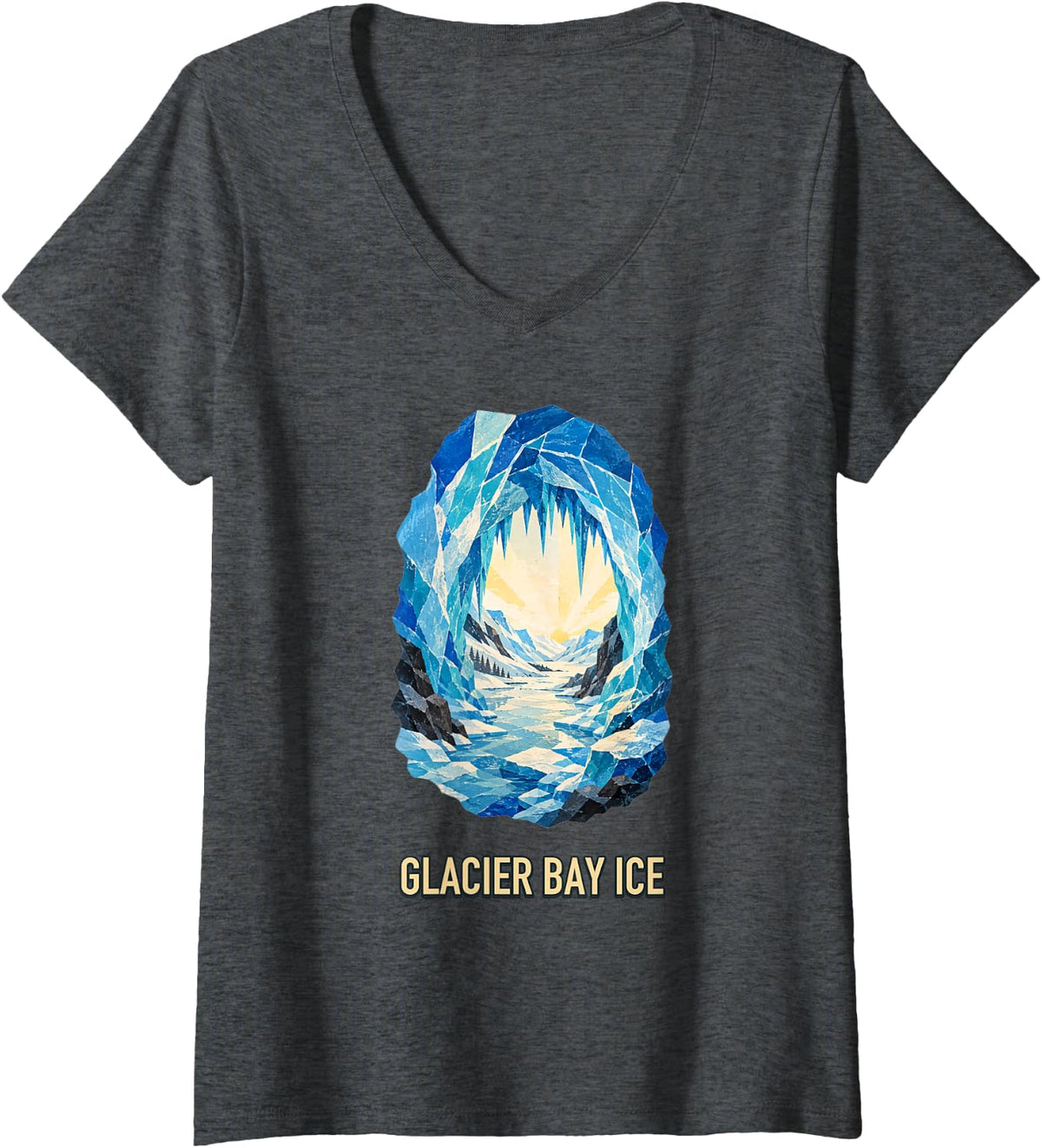 Women's Glacier Bay Ice Cave Sunrise V-Neck T-Shirt - Dark Heather Grey