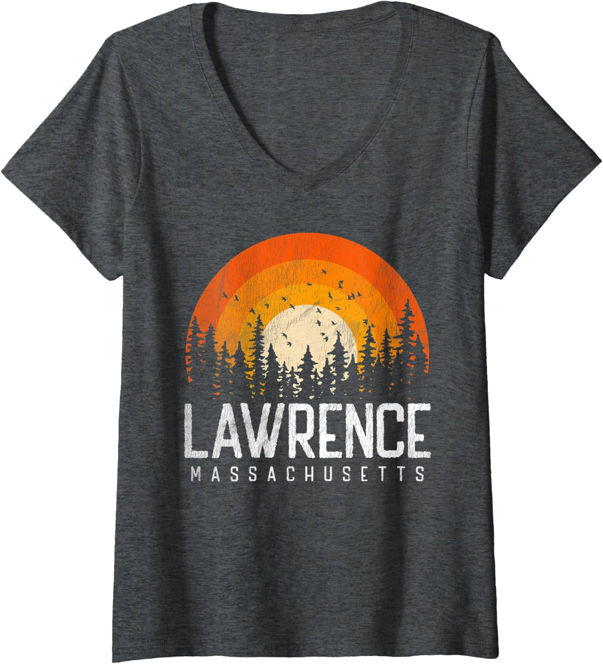 Womens Lawrence Massachusetts MA Shirt Vintage 80s 90s Retro Gift V-Neck T-Shirt - Dark Heather Grey