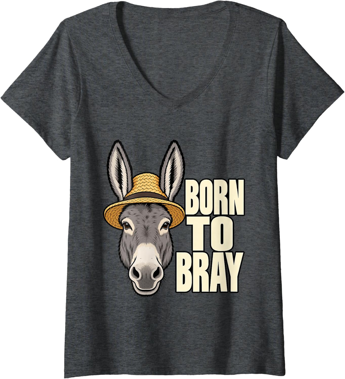 Women's Donkey Born to Bray Farm Mom Cute Funny Humor Sarcastic V-Neck T-Shirt - Dark Heather Grey
