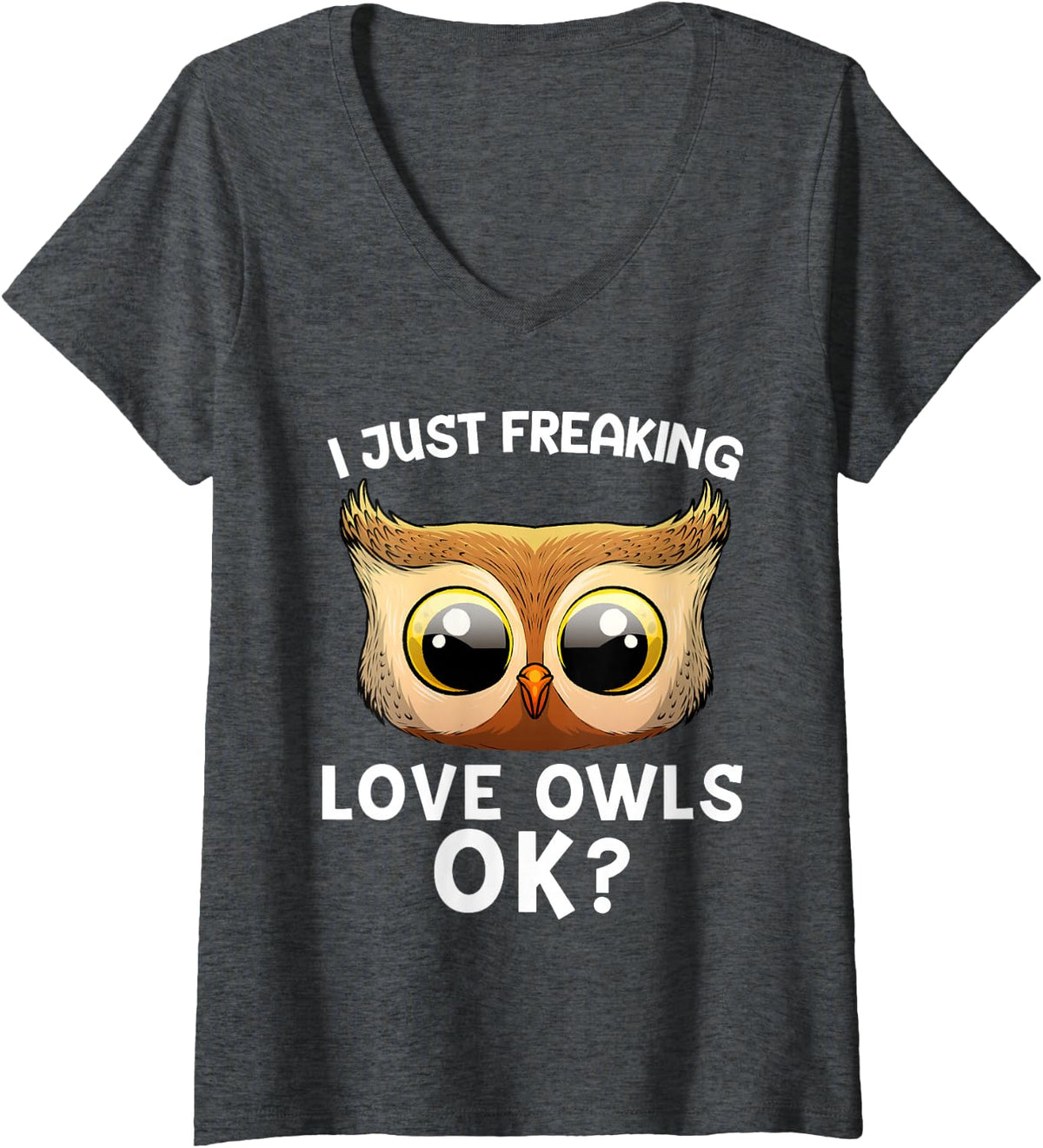 Women's Funny Owl Art for Men Women Kid Adult Animal Bird Owl Lover V-Neck T-Shirt - Dark Heather Grey