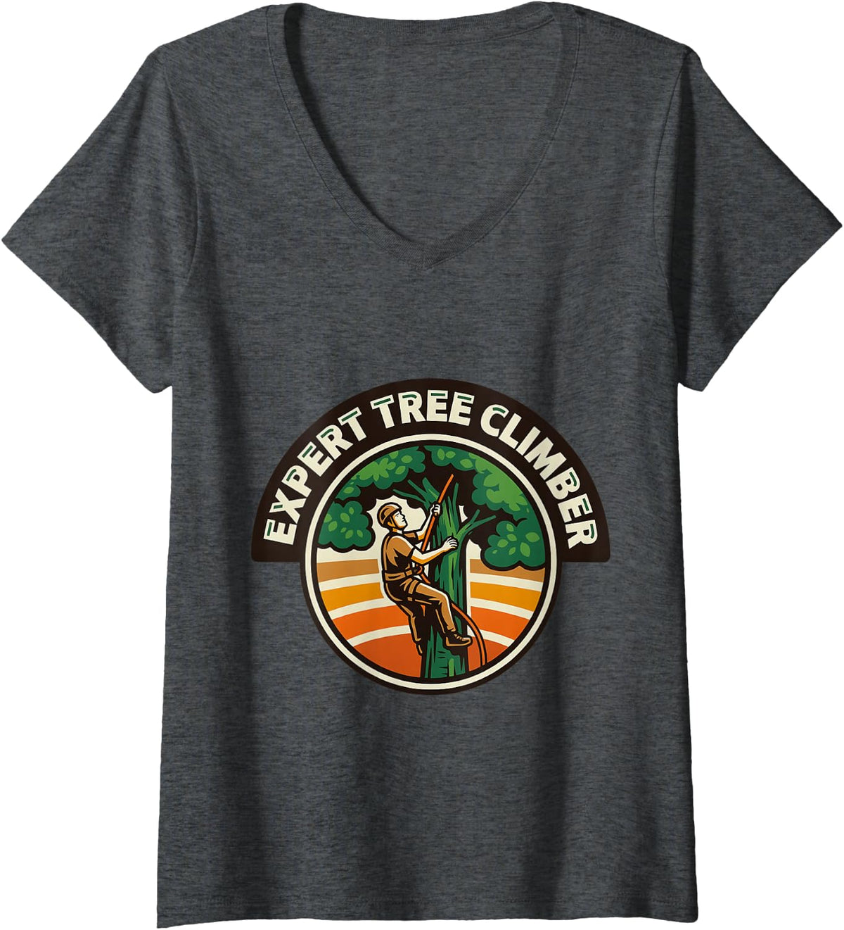 Women's Expert Tree Climber Hiking Nature Outdoors - V-Neck T-Shirt - Dark Heather Grey