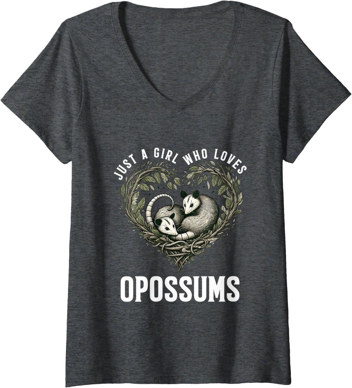 Womens Just Girl Who Loves Opossums I Love Possums Wild Animal V-Neck T-Shirt - Dark Heather Grey