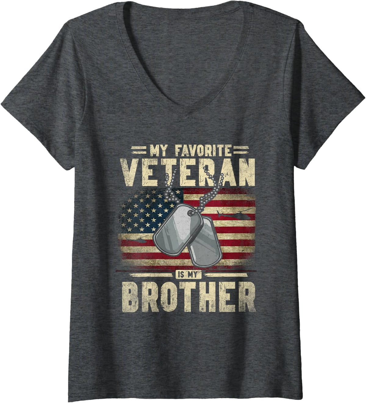 Women's Veterans Day My Favorite Veteran is My Brother Patriotic V-Neck T-Shirt - Dark Heather Grey