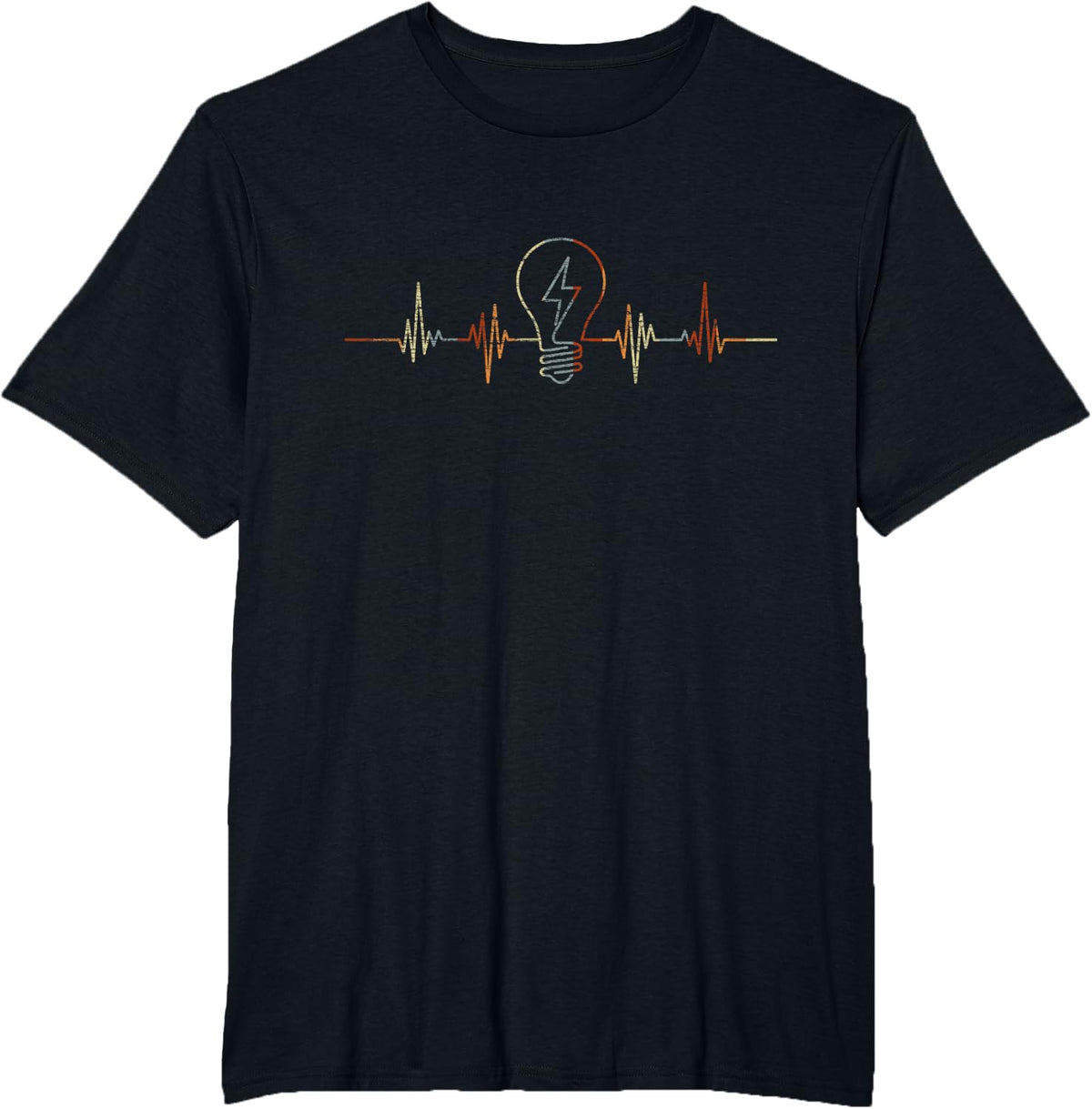 Electrician Heartbeat Vintage ECG Cardiogram Retro T-Shirt - Black