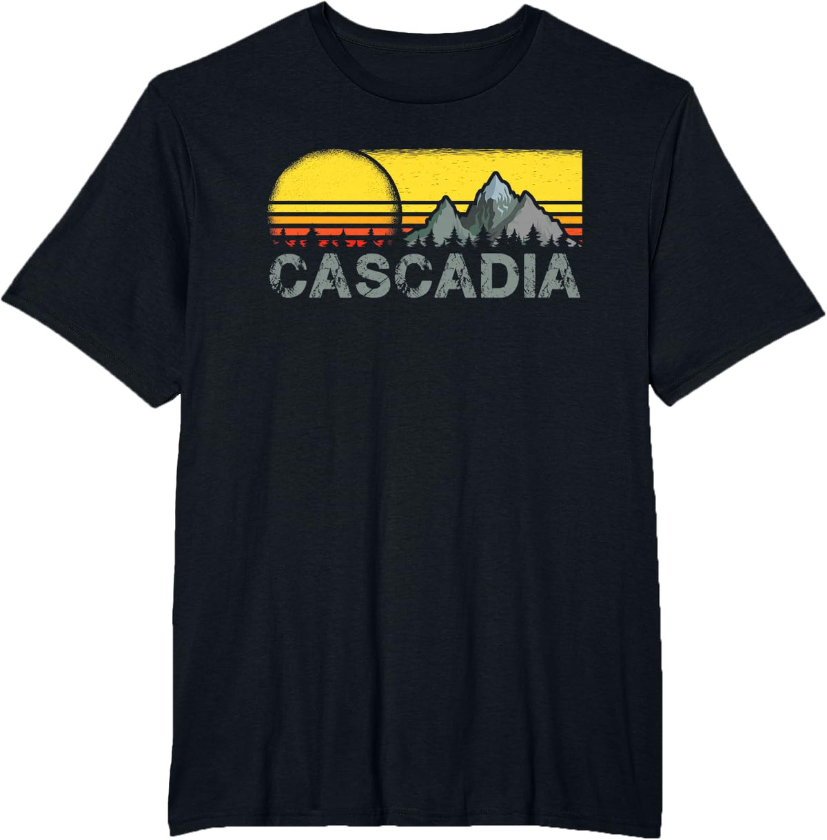 Retro Vintage Sunset Cascadia Mountain Camping and Hiking T-Shirt - Black