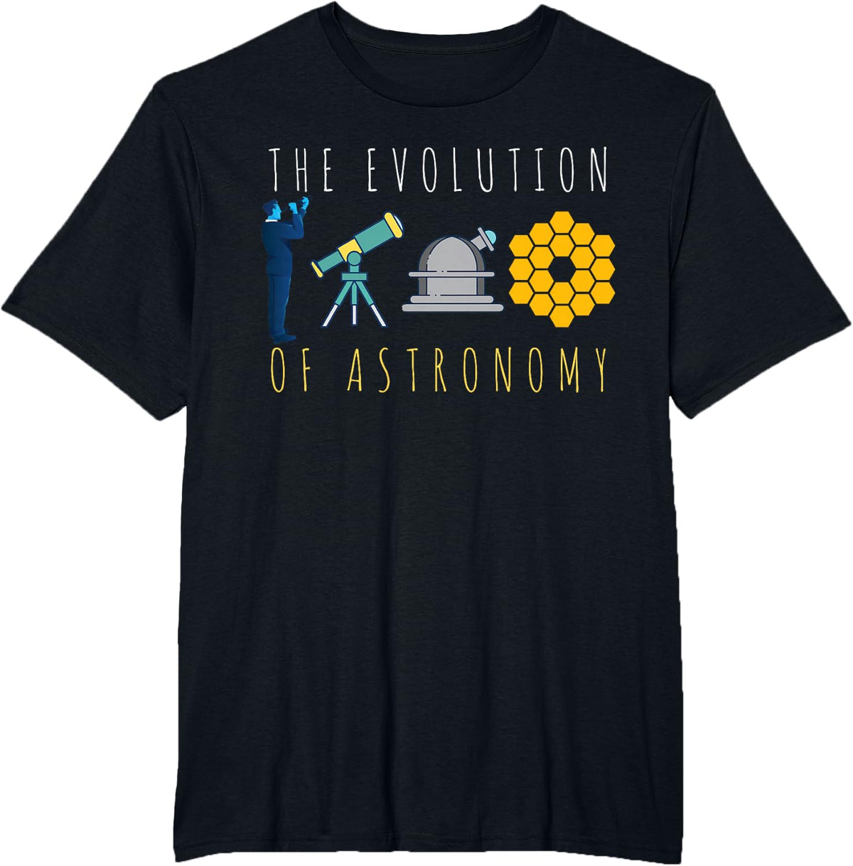 The Evolution Of Astronomy Space Telescope JWST T-Shirt - Black