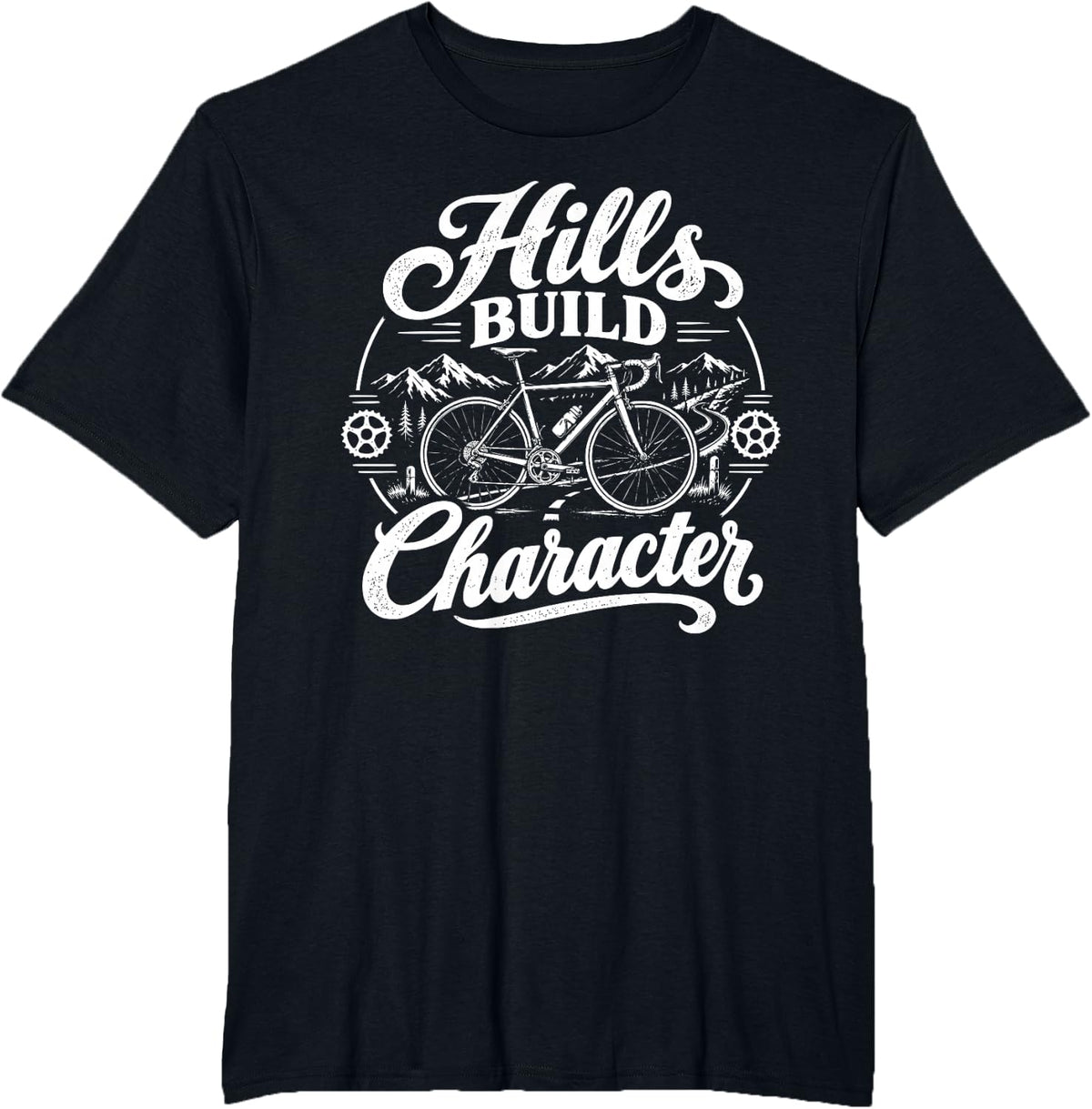 Bike & Biking, Hills Build Character T-Shirt - Black