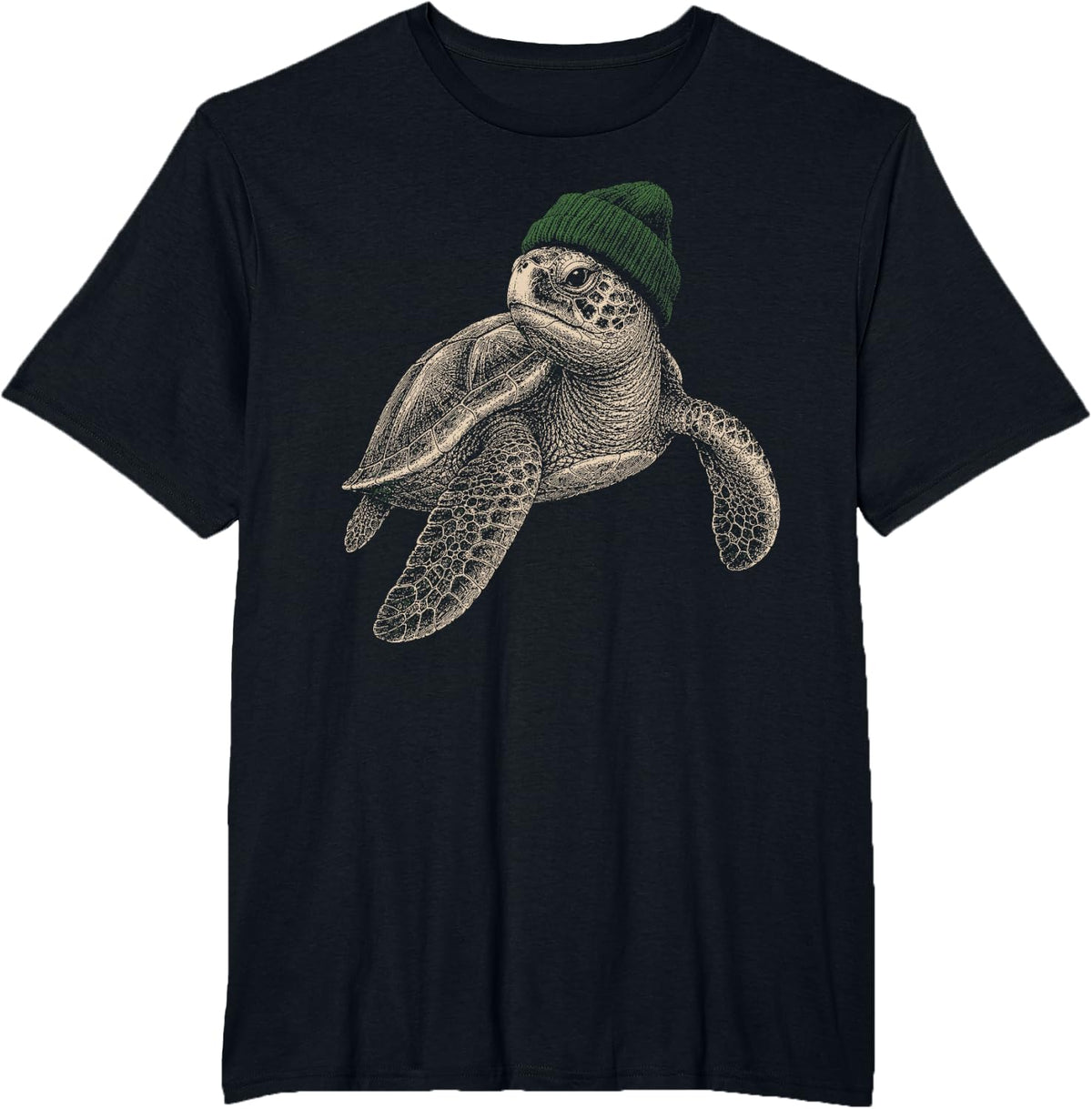 Funny Sea-Turtle Beanie Ocean Wildlife Men Women Vintage T-Shirt - Black