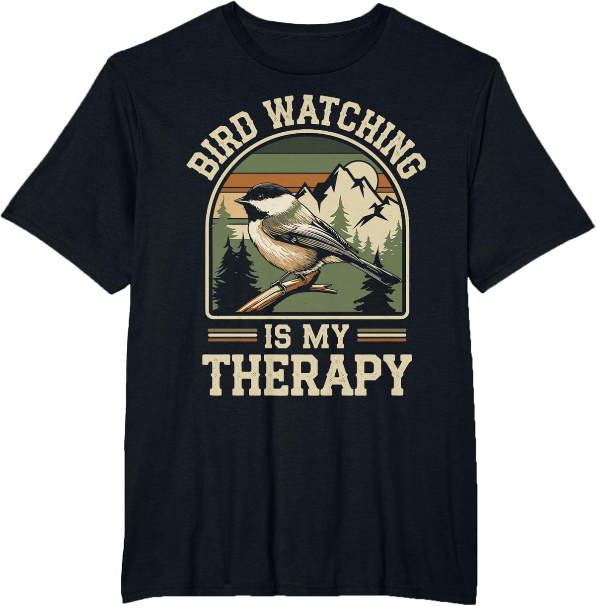 Bird Watching Is My Therapy Birdwatching Birdwatcher Birder T-Shirt - Black