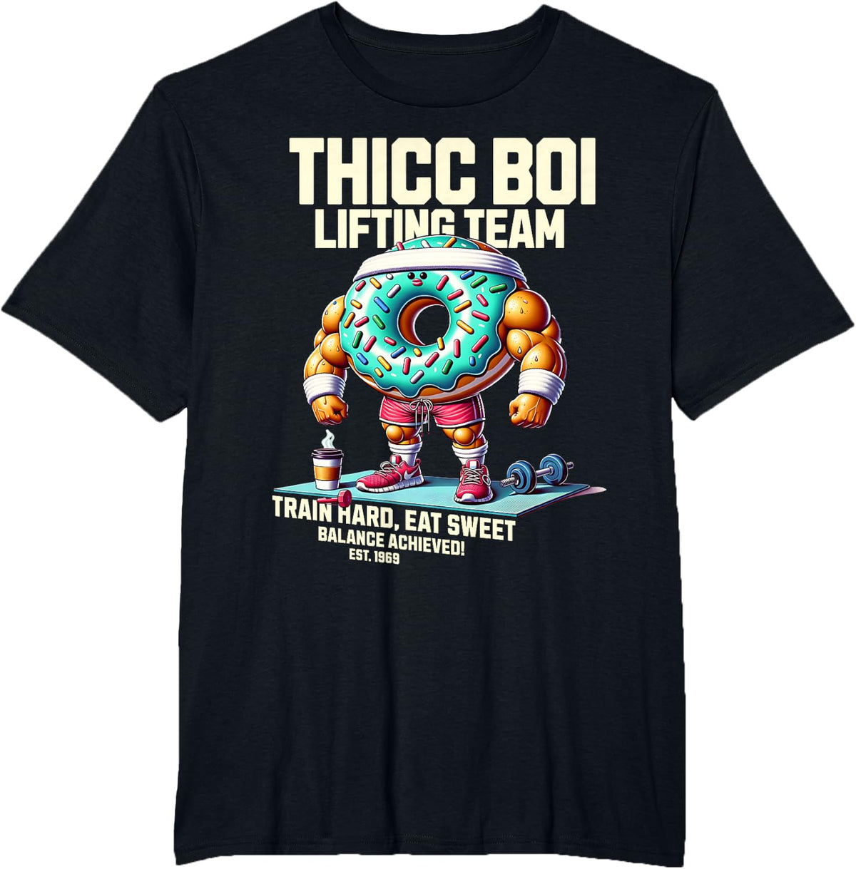 Thicc Boi Lifting Team Funny Donut Workout Gym Fitness Club T-Shirt - Black