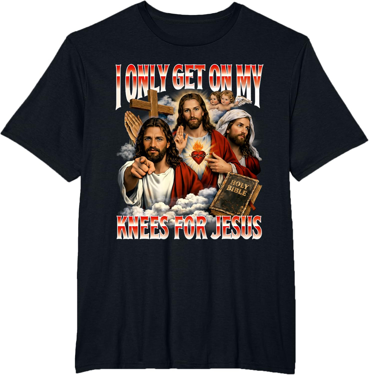 I Only Get On My Knees for Jesus - Easter Christian Faith T-Shirt - Black