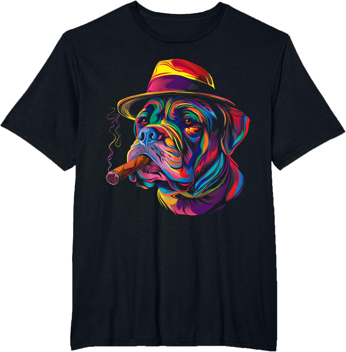 Mastiff Dog Smoking Hat Popart T-Shirt - Black