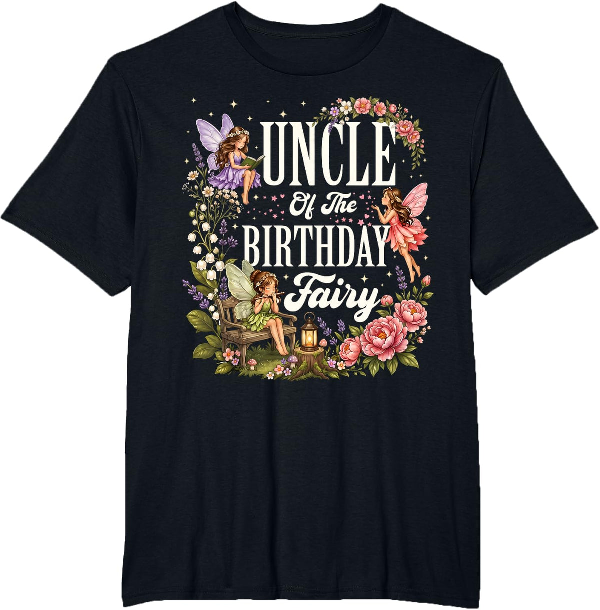 Uncle of The Birthday Fairy Girls Birthday Family Matching T-Shirt - Black