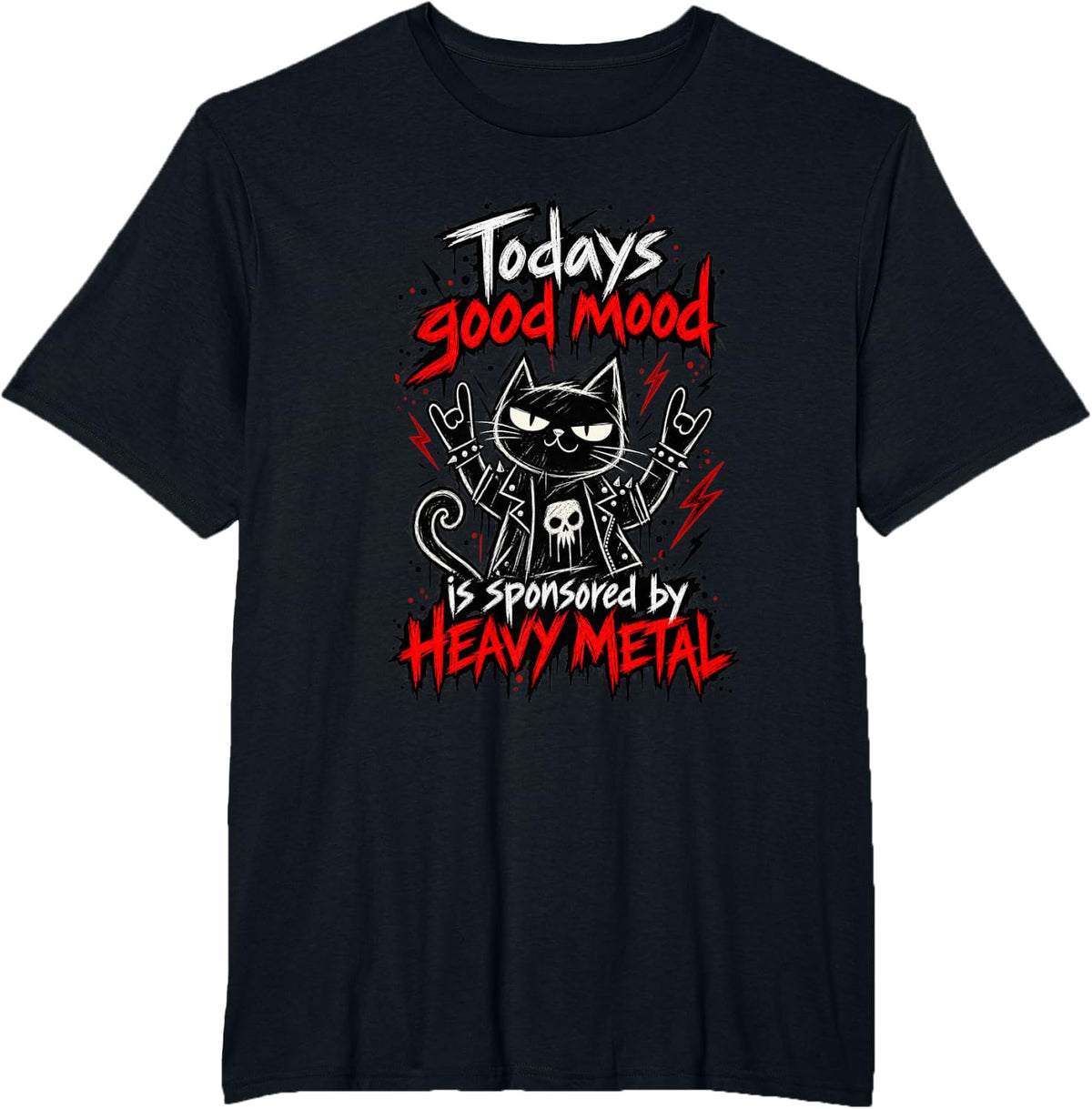 Heavy Metal Cat Todays Good Mood Sponsored By Heavy Metal T-Shirt - Black