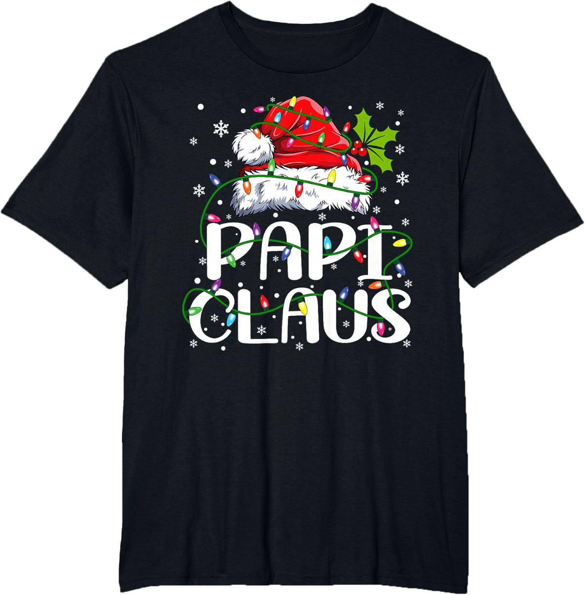 Papi Claus Shirt Christmas Lights Pajama Family Matching T-Shirt - Black