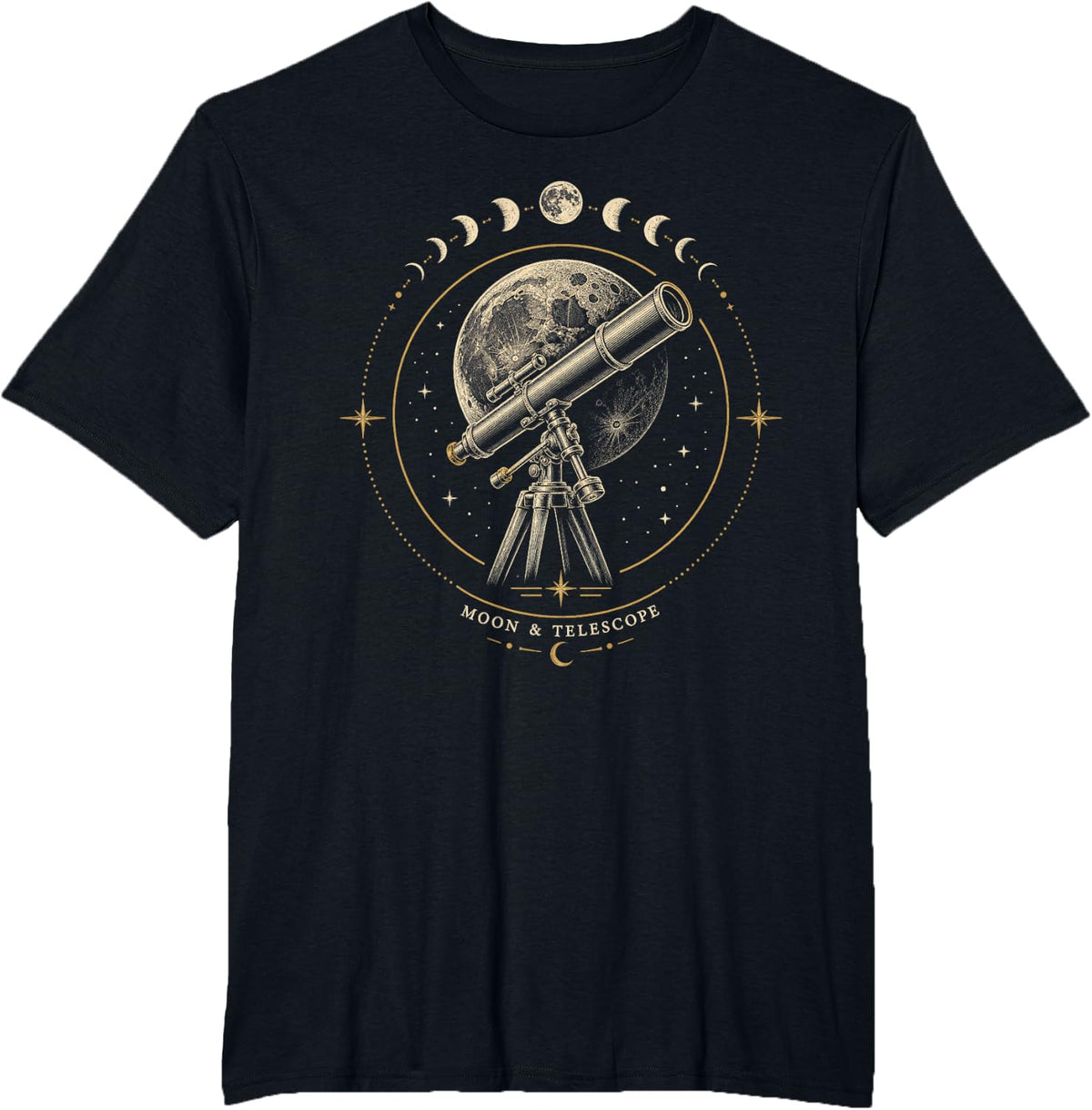 Moon and Telescope Observatory Astronomy T-Shirt - Black