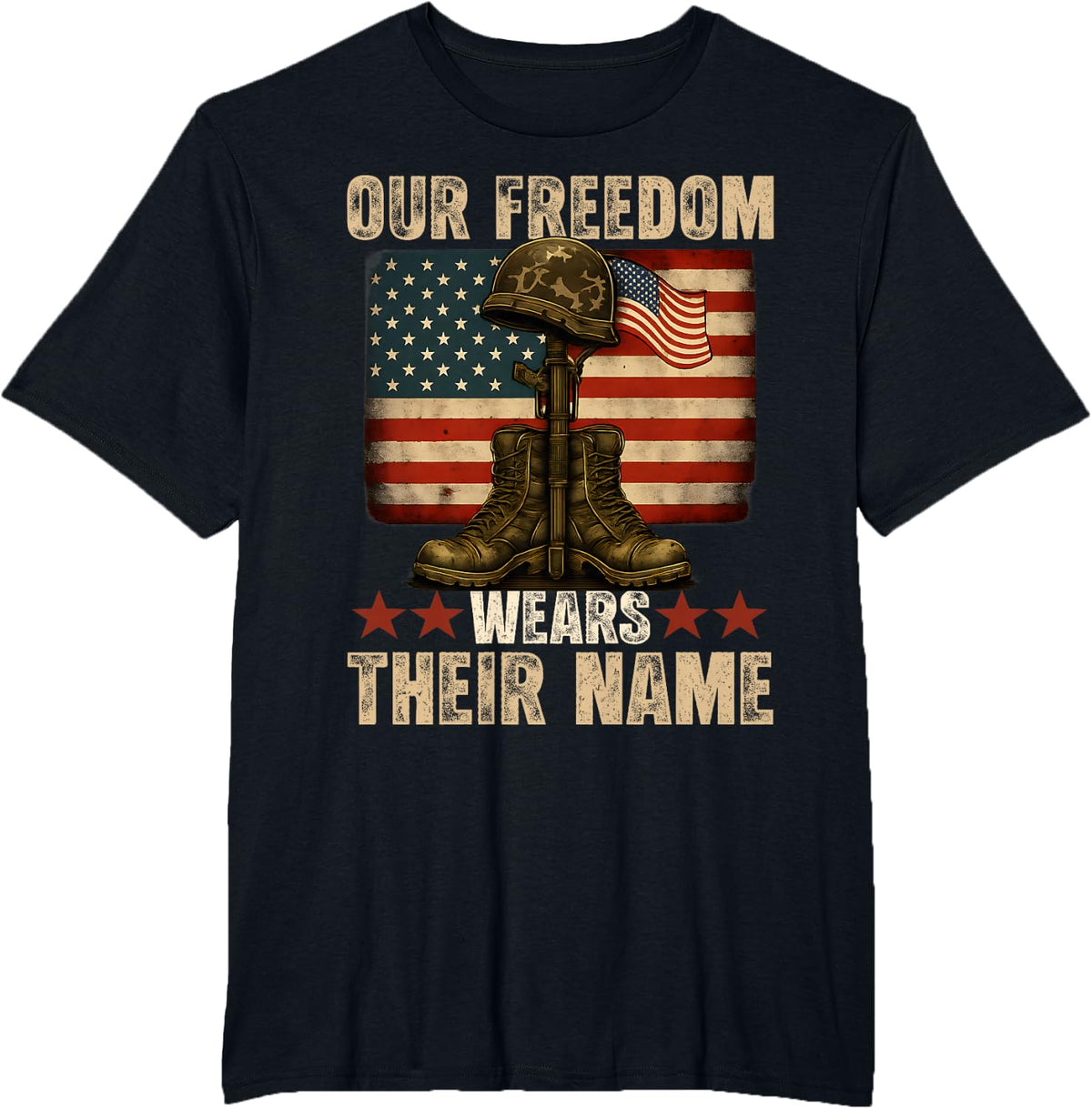 Fallen Soldier USA Flag Memorial Day Patriotic Veterans Day T-Shirt - Black