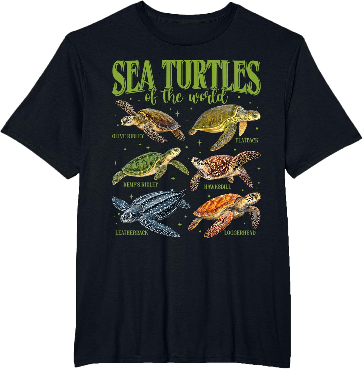 Vinatge Sea Turtles of The World Ocean Marine Biology T-Shirt - Black