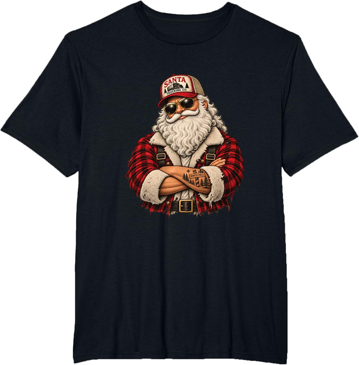 Trucker Santa Funny Christmas Graphic T-Shirt - Black