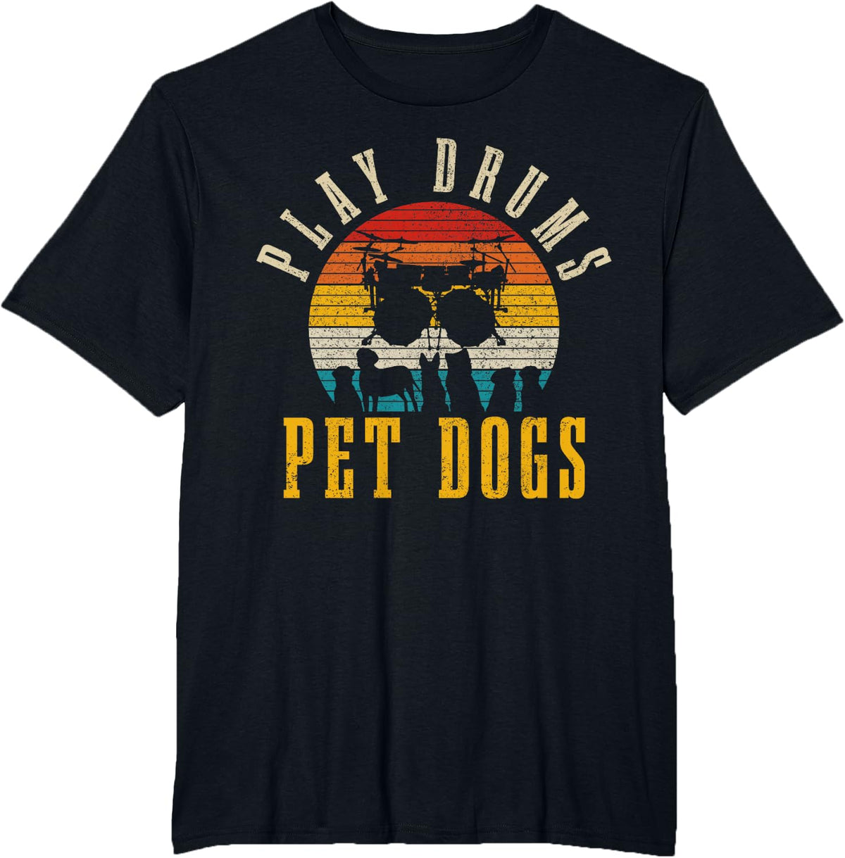 Drummer Vintage Drums Play Drums Pet Dogs Drummer T-Shirt - Black