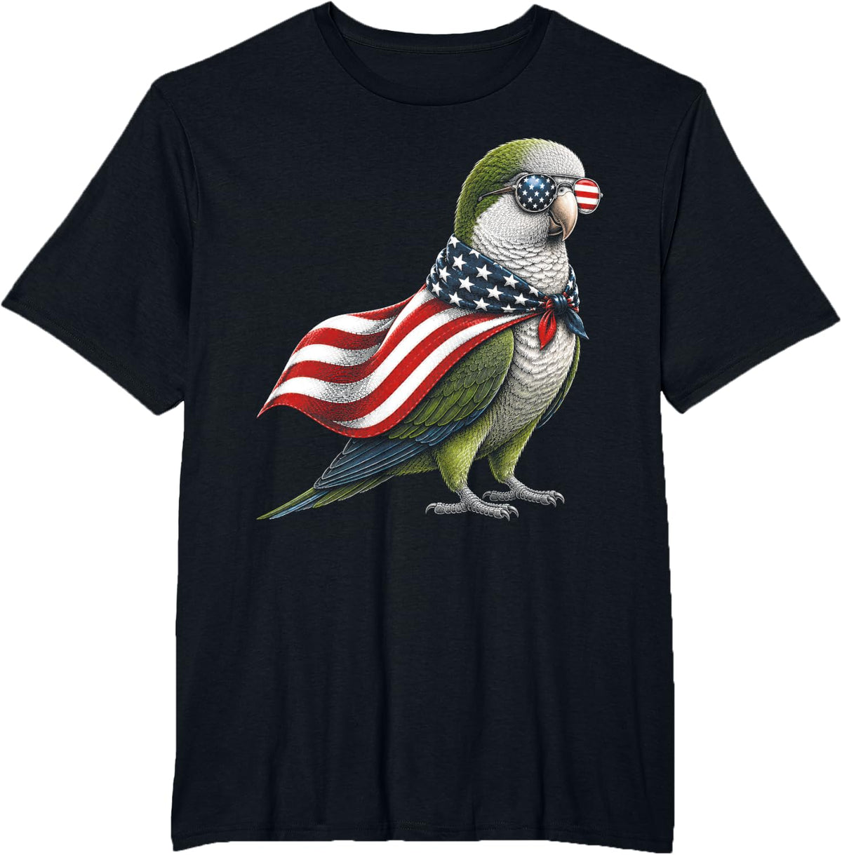 Quaker Parrot 4th of July US American Flag Patriotic Parrot T-Shirt - Black