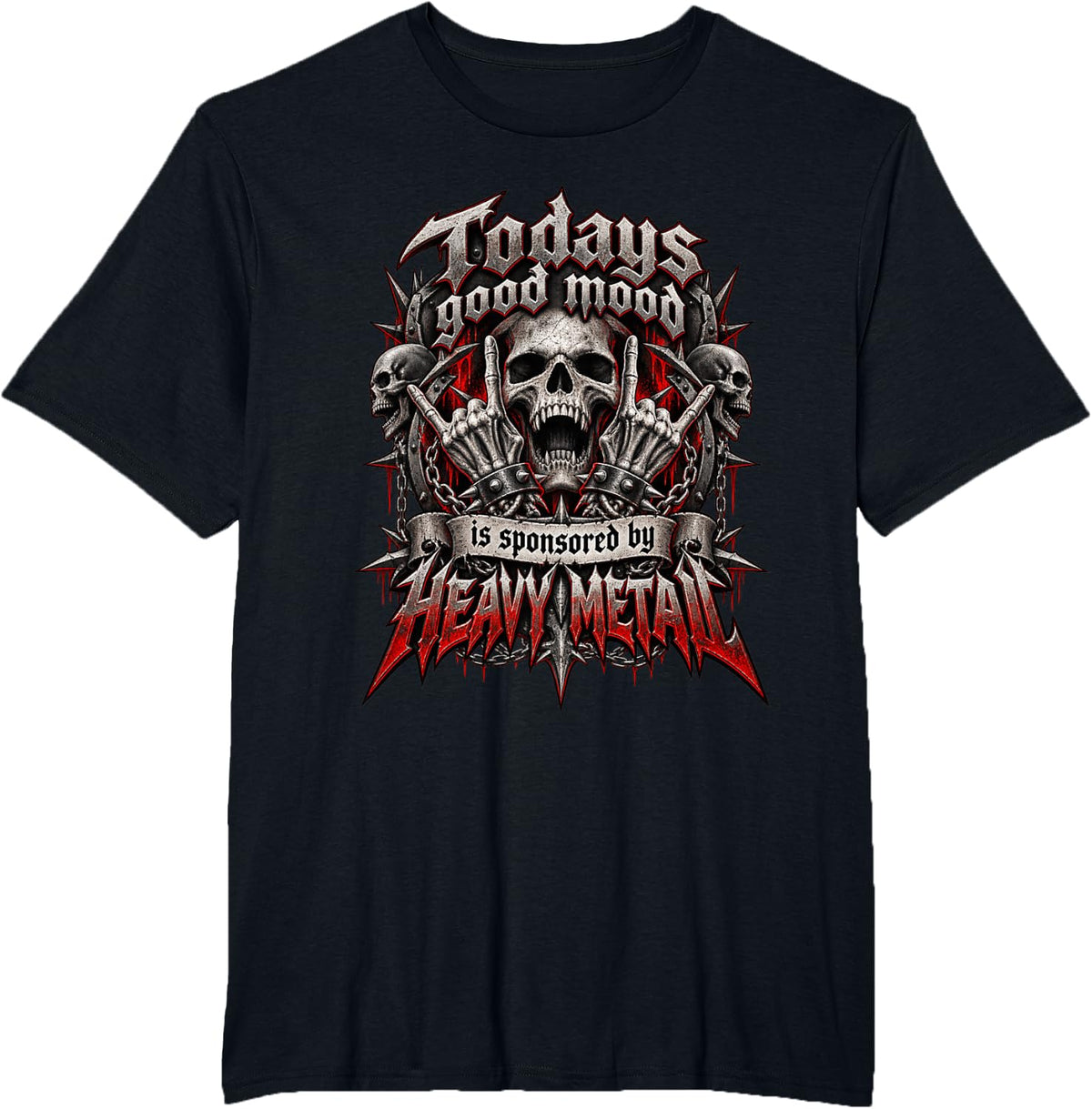 Heavy Metal Death Metal Todays Good Mood Skull T-Shirt - Black