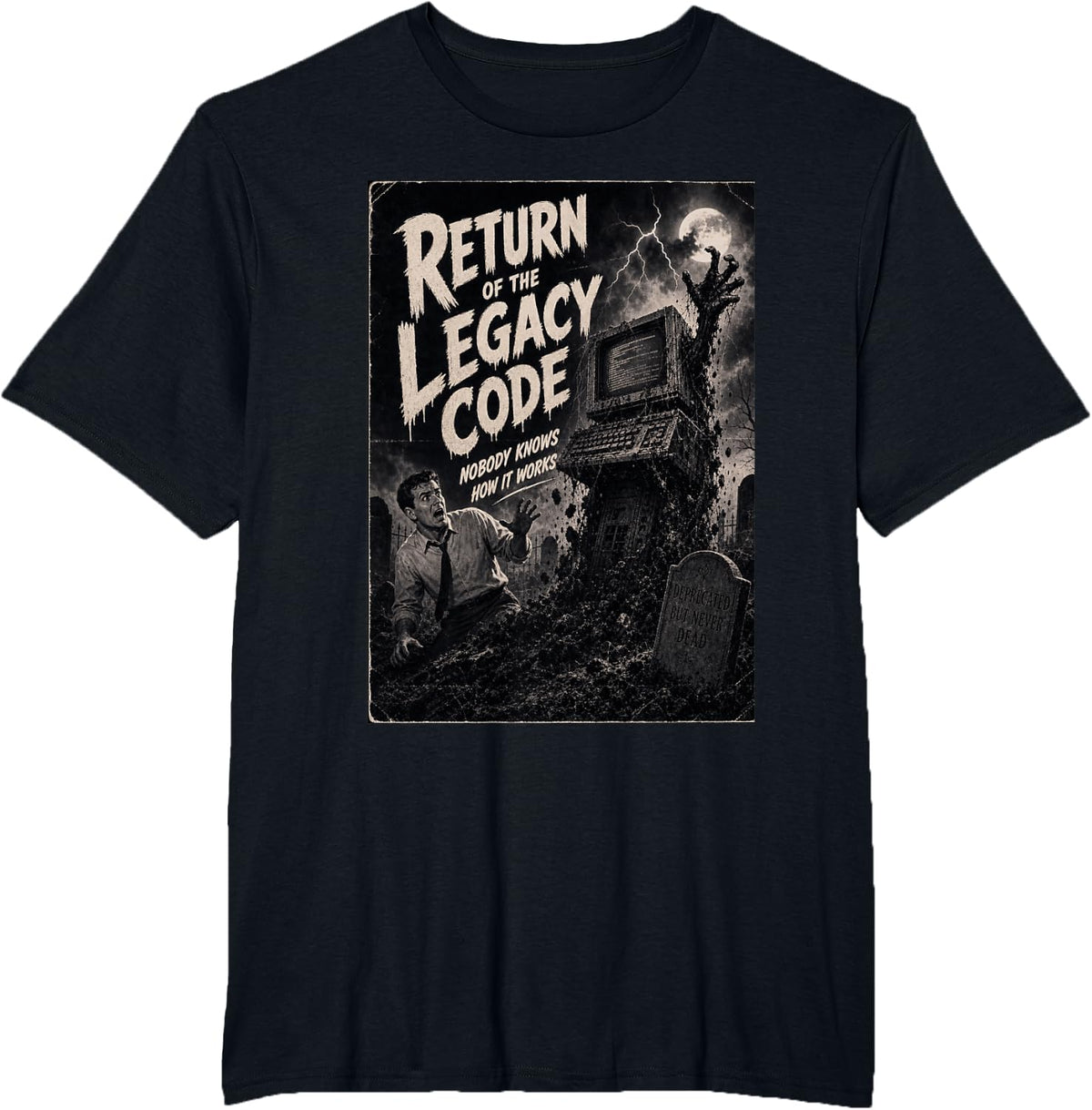 Return of The Legacy Code Funny Programmer Old Movie Poster T-Shirt - Black