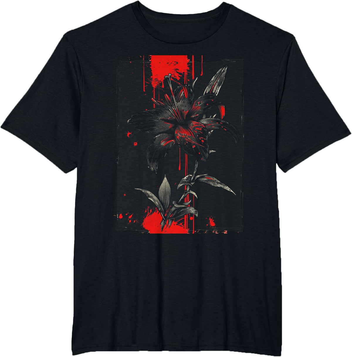 Flower Art Vintage Punk Edgy T-Shirt - Black