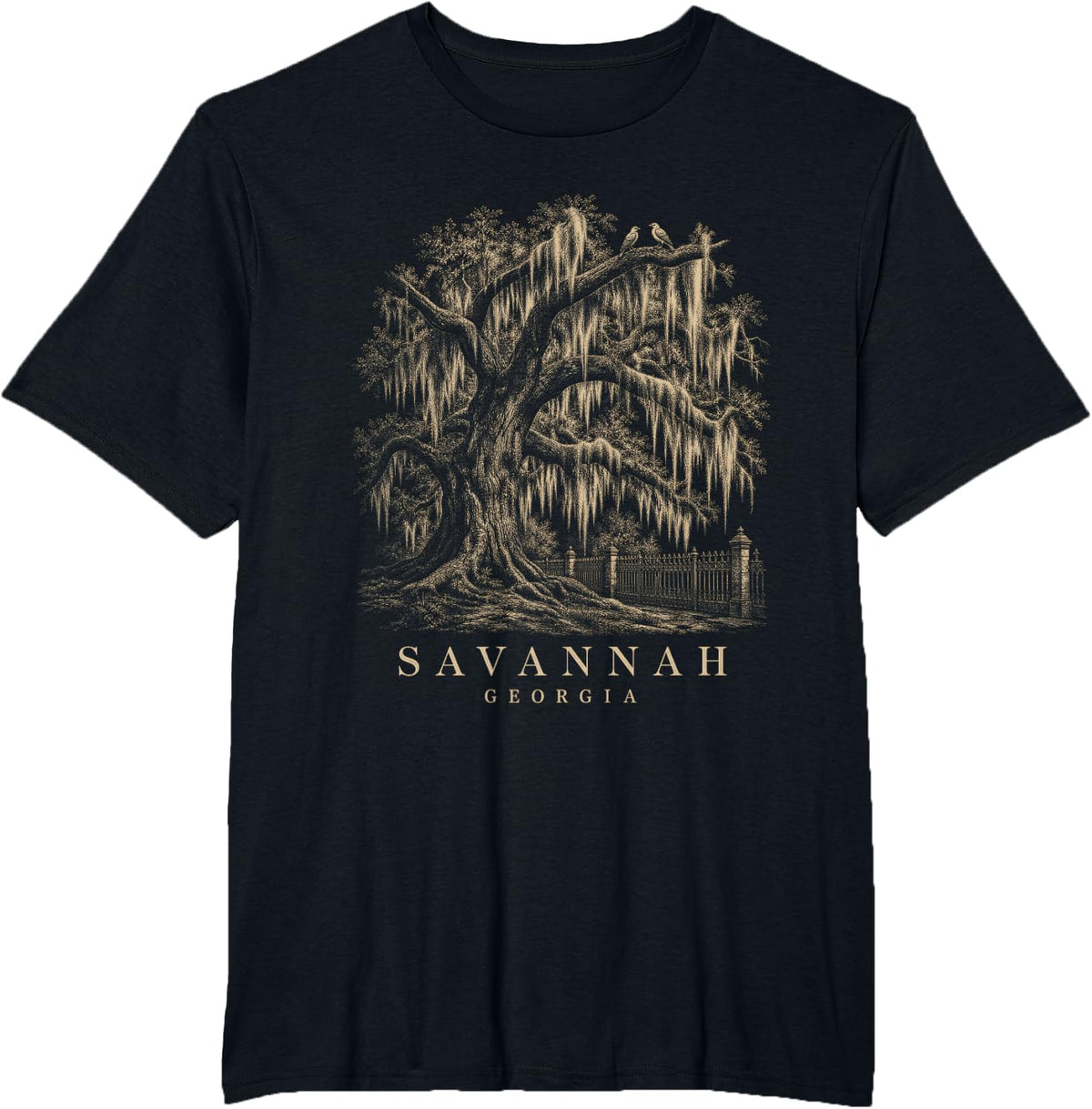 Savannah Georgia Live Oak Spanish Moss Southern T-Shirt - Black